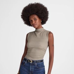 Madewell Ruched Mockneck Tank in Houndstooth